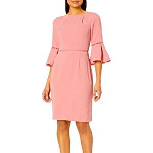 ADRIANNA PAPELL Pleat Detail Antique Rose Textured Crepe Sheath Dress Sz. 10 EUC